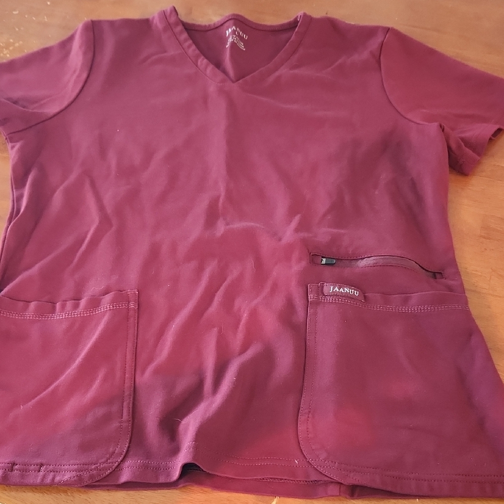 Jaanuu Burgundy V-Neck Tunic with Front Pockets
